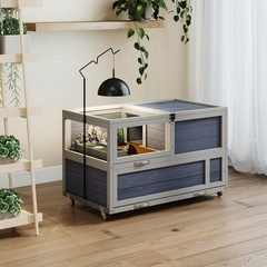 Coziwow Wooden Double-Layer Tortoise Enclosure with Adjustable Lamp Stand Indoor
