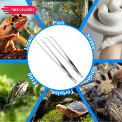 FSDIYU 2 Pcs Reptile Feeding Tongs, 10.6IN Straight & 10.6 Inch, Silver