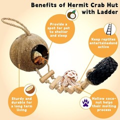 Hermit Crab Coconut Shell Hideout with Climb Ladder,Leopard Gecko Hide Hut with
