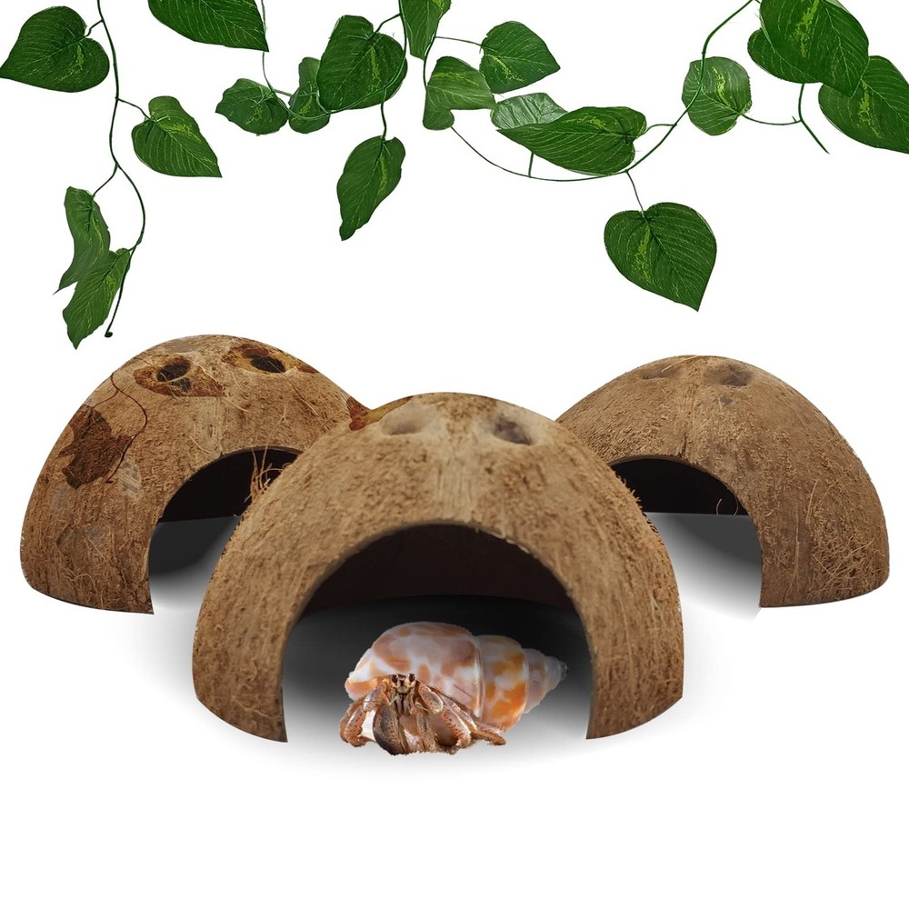 4 PCS Natural Coconut Shell Reptile Hideout Hermit Crab Gecko Lizard Habitat