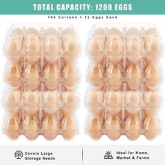 SINLUCESCE 100 Packs Egg Cartons Cheap Bulk，Plastic for 12 Eggs, Clear Eg