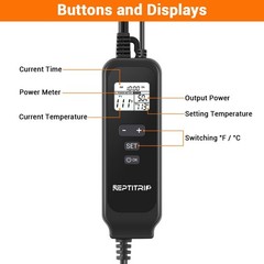 Reptile Dimming Thermostat, Adjustable Day and Night Temperature, Black