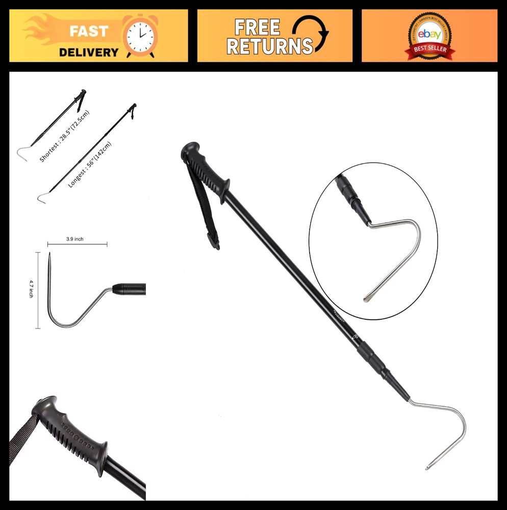 57″ Stainless Steel Snake Catcher Hook – Retractable Reptile Handling Tool