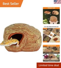 Natural Look Reptile Hideout: 2-in-1 Cave for Breeding & Feeding, 5.1×3.7 in