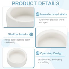 Reptile Food Bowl Worm Water Dish Ceramic Pet Bowl Small 4″ White 2 Pack