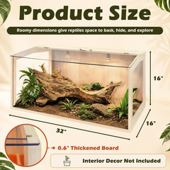 Bearded Dragon Tank, Lizard Tank with Clear Tempered Glass Roof, Anti-Scratch Re