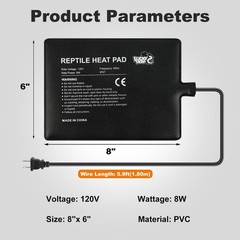Reptile Heat Pad 6×8 Inch 8W Under Tank Terrarium Heating Mat Turtle Lizard