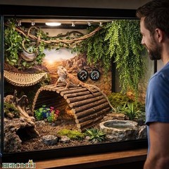 Large Reptile Bridge Hammock with Jungle Vines & Leaves – Flexible Habitat Décor