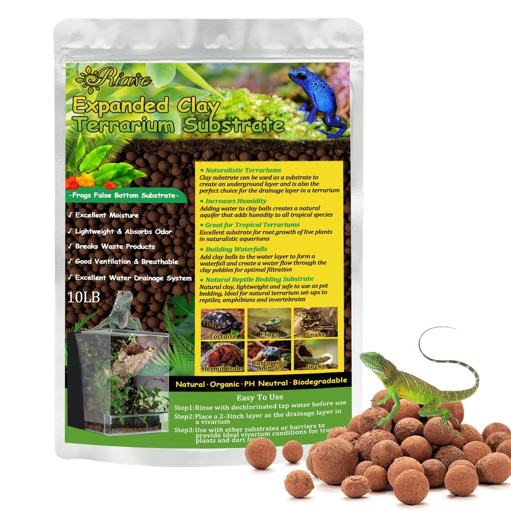 Riare 10LBS Expanded Clay Balls Terrarium Substrate for Reptiles – 100% Organ…