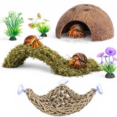 Hermit Crab Accessories Set Coconut Hut Climbing Hammock Plants 6 Pcs