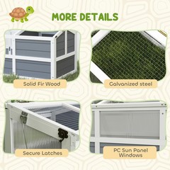 Wooden Tortoise Habitat Outdoor w/ Bottomless, Doors, PC Sun Panel Windows
