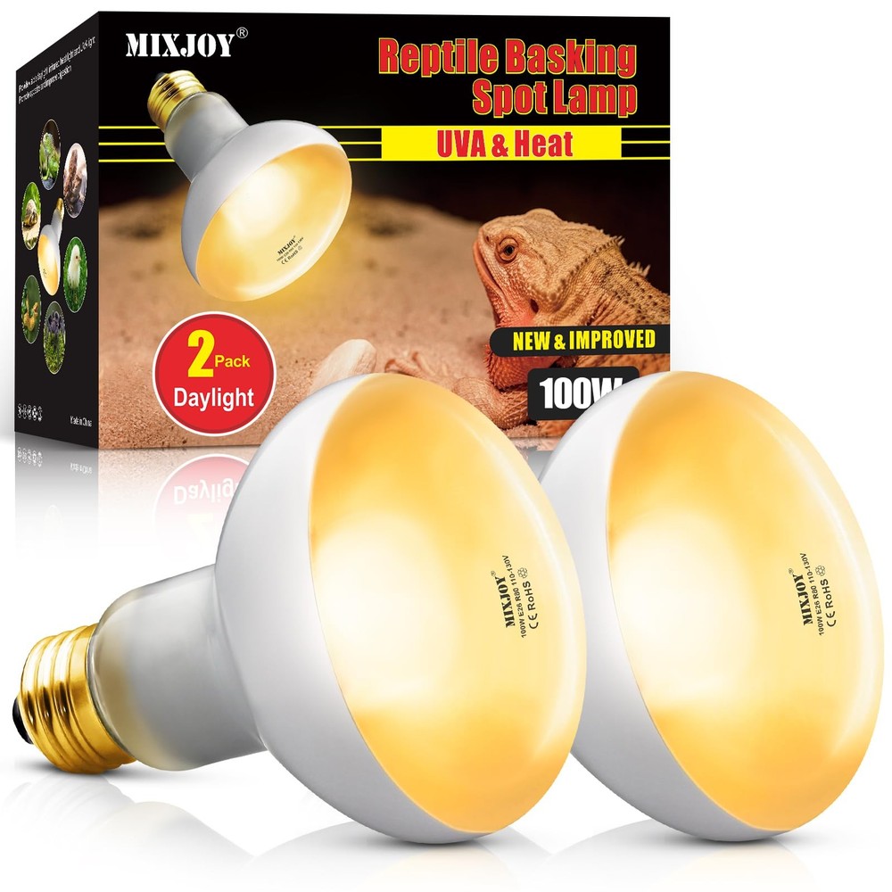 100W Reptile Heat Lamp Bulbs, 2Pack Heat Lamp Bulbs for Reptiles Basking Bulb…