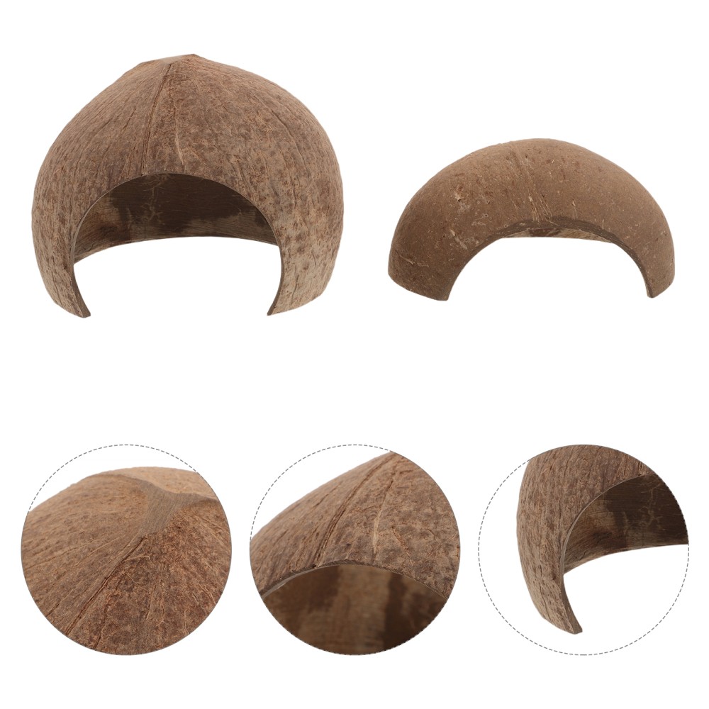 4Pcs Coconut Shell Reptile Caves Durable Hideouts for Geckos Hermit Crab Tanks