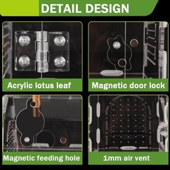 Acrylic Jumping Spider Enclosure Magnetic Lock Terrarium with Feeding Port
