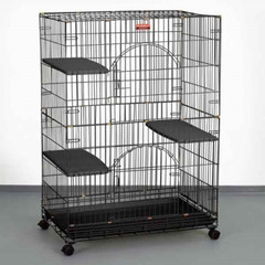 Foldable Cat Cages Durable Secure Wire Crate Two Doors Three Plastic Perches