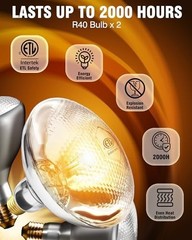 “2-Pack Infrared Food Heat Lamp Bulbs, E26 R40 250W 110V, Even Heating, ETL List