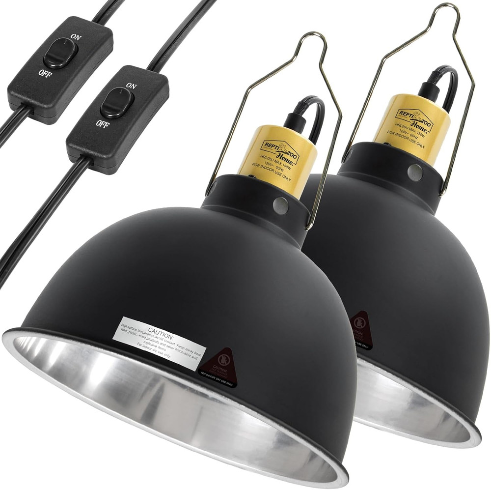 2 Pack Reptile Light Fixture, 8.5In Deep Dome Reptile Heat Lamp Fixture with Swi