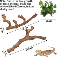 Snake Climbing Branch, 2Pcs Reptile Wood Natural Cork Log Tank Accessories Tree