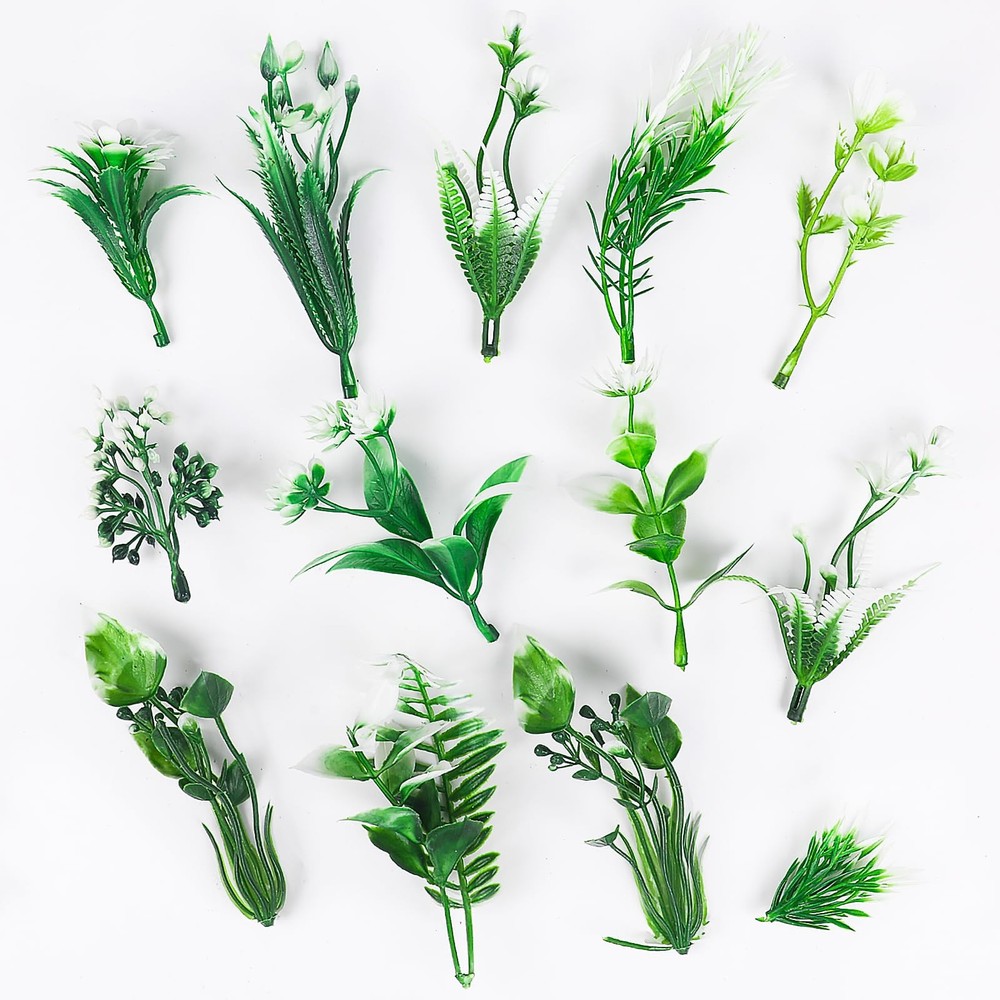 Aquarium Plants Artificial Plastic Green White Small 50 Pack Fish Tank Decor