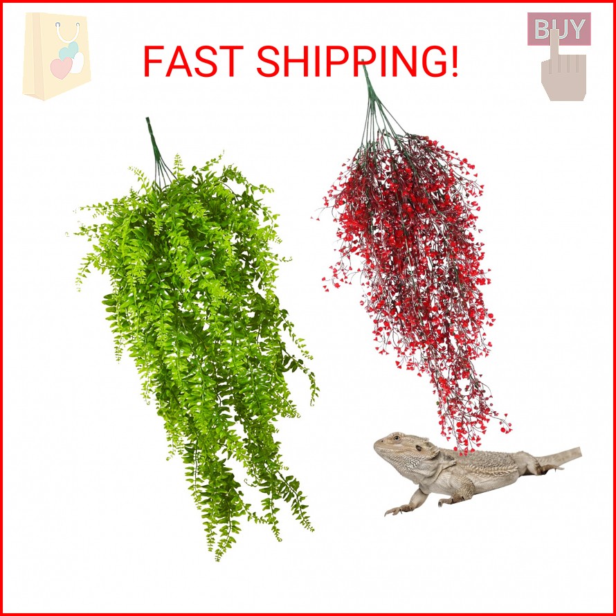 PINVNBY 2 Pack Reptile Plants Terrarium Hanging Fake Vines with Suction Cup Arti