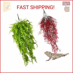 PINVNBY 2 Pack Reptile Plants Terrarium Hanging Fake Vines with Suction Cup Arti