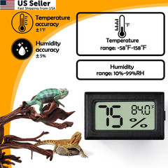 BSRESIN 2 PCS Rectangle Reptile Thermometer and Humidity Black