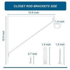 4 Pack Heavy Duty Closet Shelf and Rod Brackets, 10.9 x 12.3 x 1 Inch Closet …