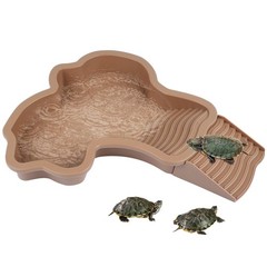 Large Reptile Bathing Pool, Tortoise Food Water Bowls with Ramp, Reptile Feed…
