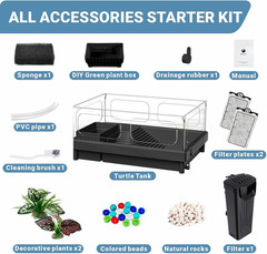 Small Turtle Tank Kit(Tank+Lamp+Filter), Acrylic Turtle Starter Kit with Adjusta