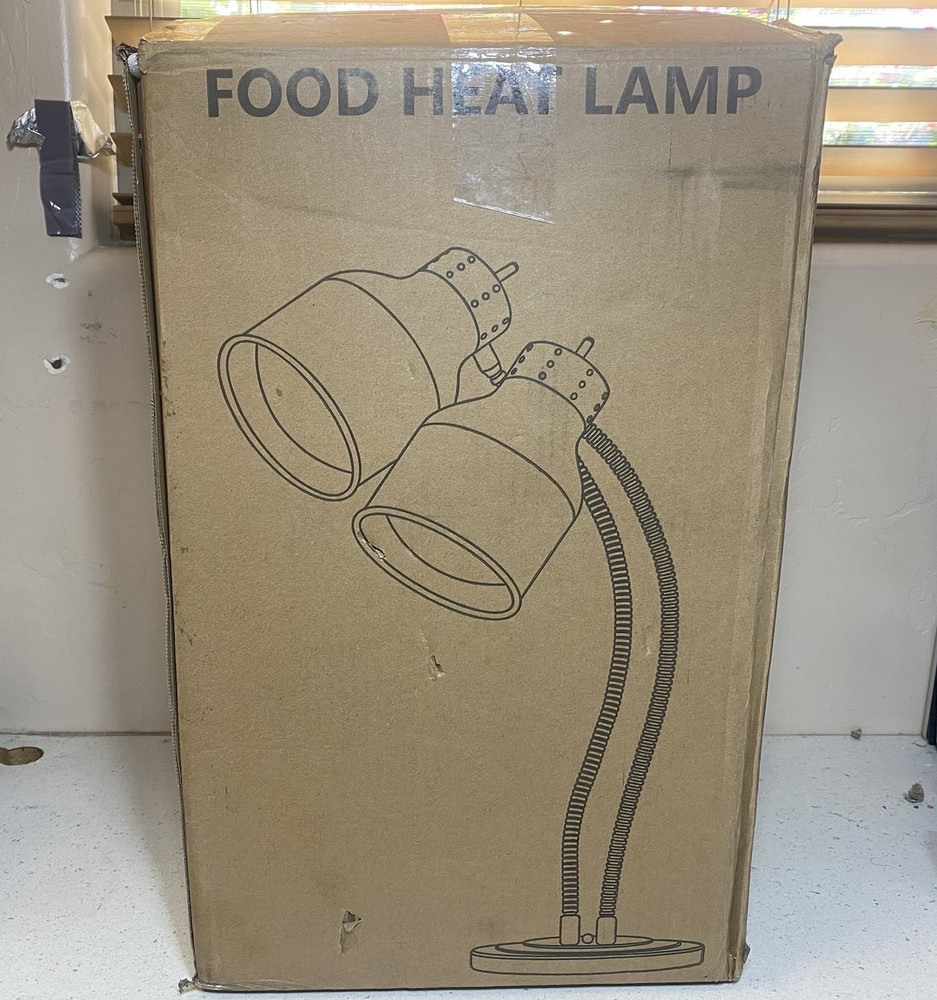Food Heat Lamp, 500W Commercial Heat Lamp for Food, 2-Head Adjustable – Silver
